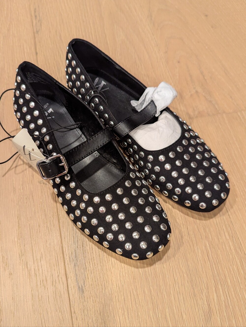 Worthington Black Mary Jane Flats with Silver Studs
